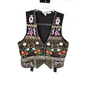 Vintage Speed Limit Embroidered‎ Floral Vest Black Cropped Boho Hippie Artisanal